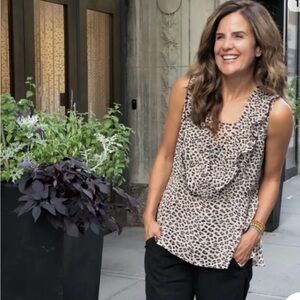 Cabi Leopard Print Ruffle Sheer Blouse